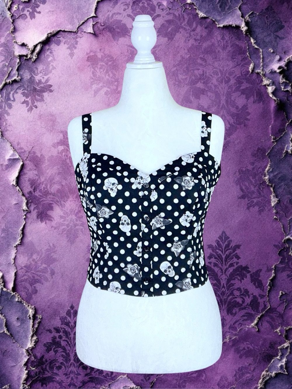 Hot Topic Goth Whimsigoth Punk Skull Rose Polka Dot Maximalist Crop Top XXL - Picture 1 of 8